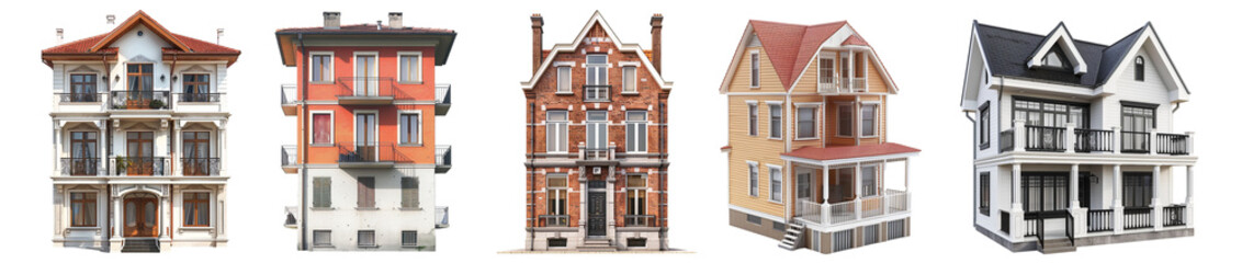 Obraz premium Pack of Quadruplex house set on transparent background