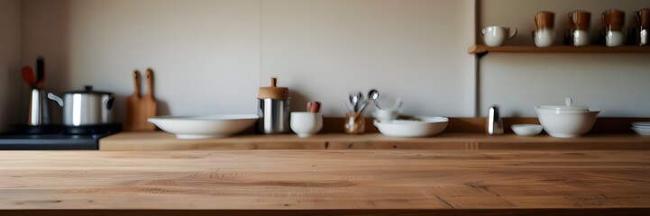 A kitchen podium background featuring a food product stand, table pedestal, and display wooden platform. The empty podium and counter, with a wood background, serve as a kitchen board, desk