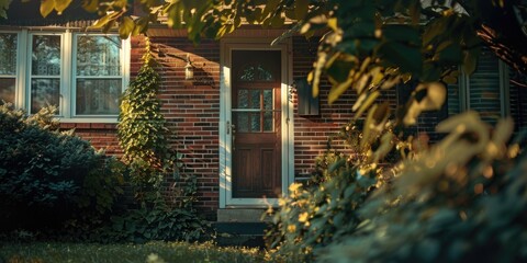 A classic-looking red brick house with a brown door and likely a welcoming interior