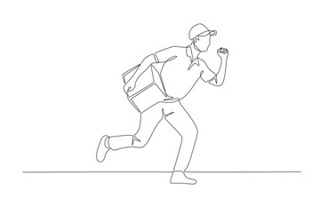 Courier delivering packages. Labor concept one-line drawing