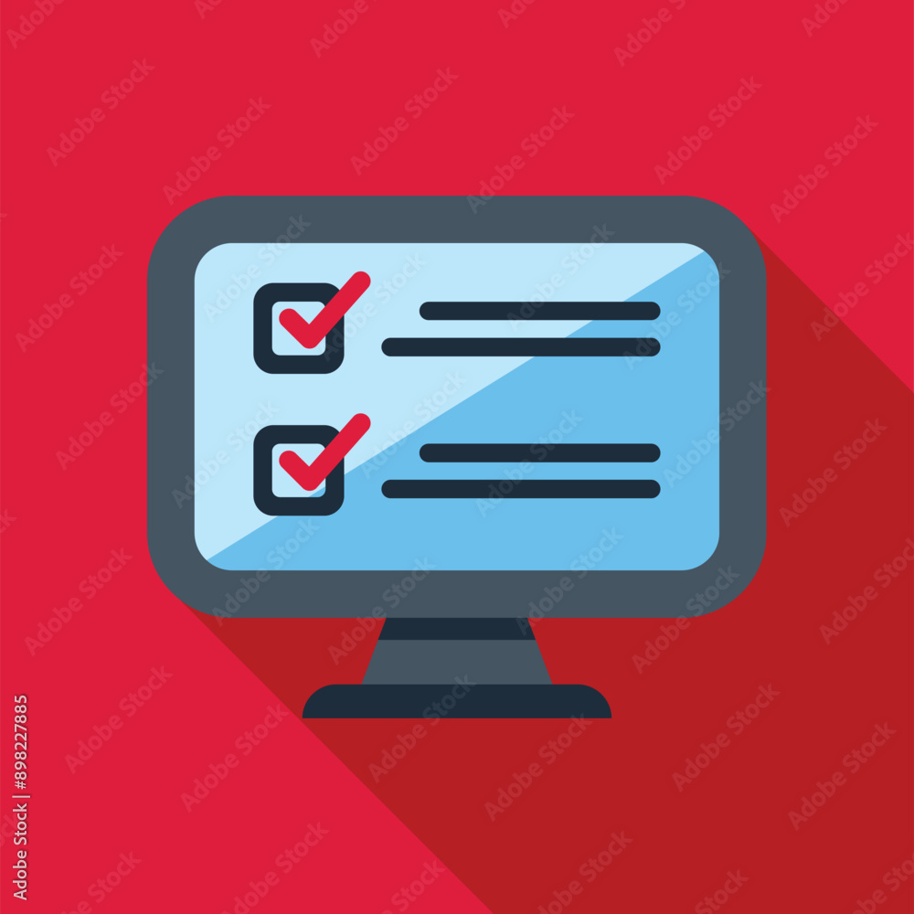 Poster desktop computer displaying an online survey, enabling users to provide feedback or participate in r