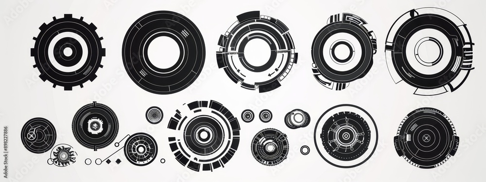 Poster an abstract circle geometric shape. set of circular elements on a white background. digital futurist