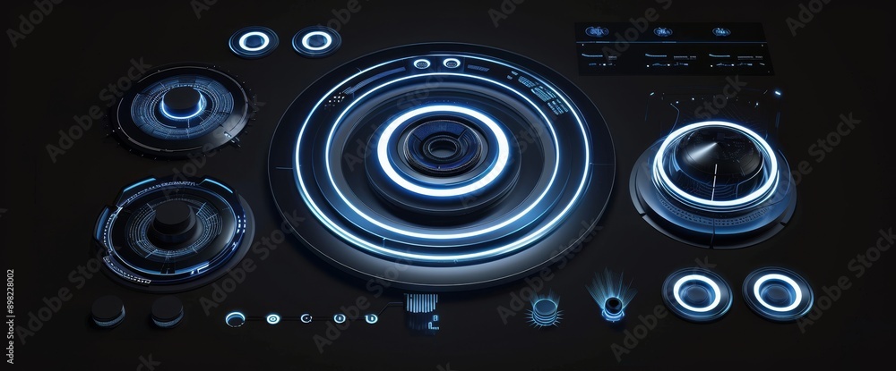 Poster user interface hud elements set with futuristic gui, ui elements. holographic user interface hud ele