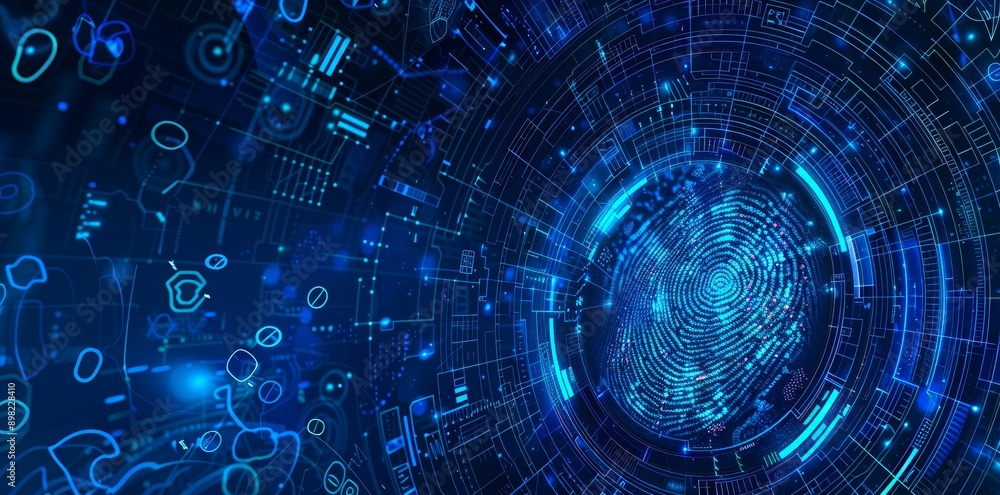 Aufkleber a fingerprint scan. a biometric verification. network protection background design. a digital hud wi