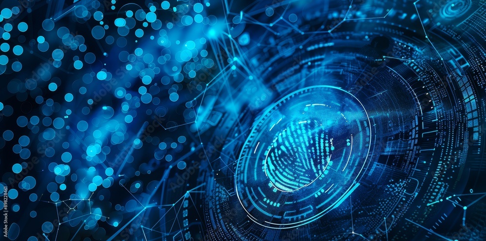 Poster digital hud with light effects. digital fingerprint capture. authentication of biometric data. cyber