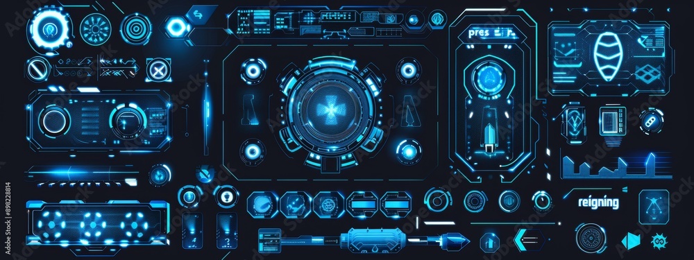 Poster ux/ui elements for gui, ui, ux, kit. futuristic user interface graphic box for ui game. digital line