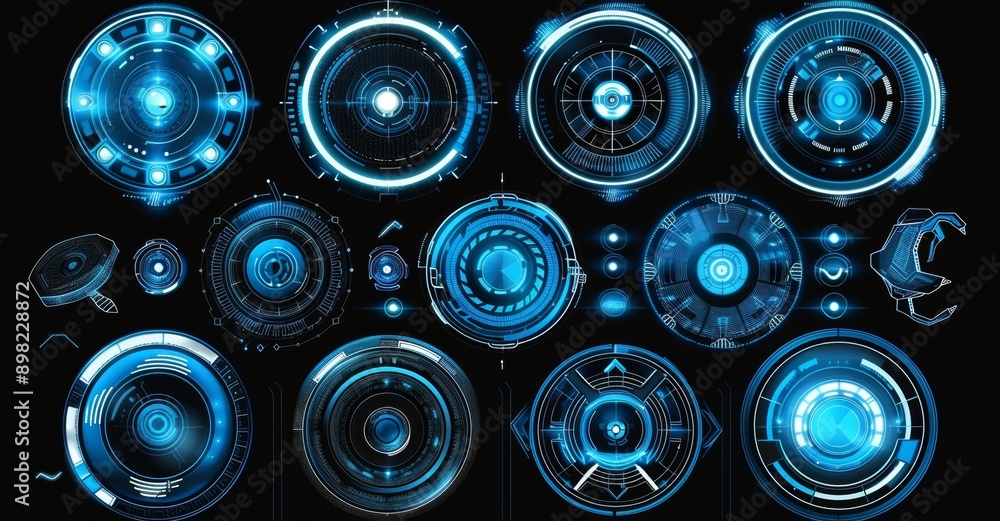 Poster futuristic white version of a hud with abstract digital technology. geometric shape of a circle. hud