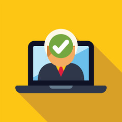 Concept of successful online verification or identification process with businessman and checkmark symbol