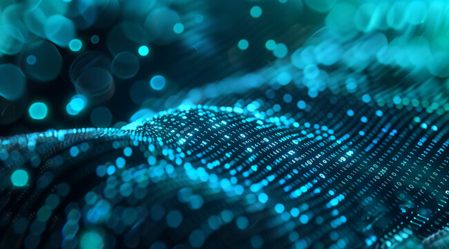 Abstract digital technology data wave with binary code illustration