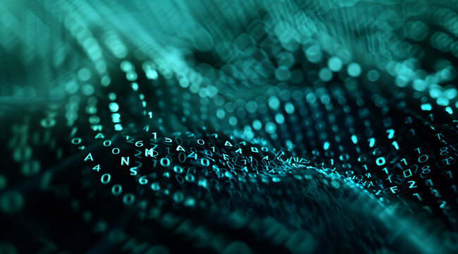 Abstract digital technology data wave with binary code illustration
