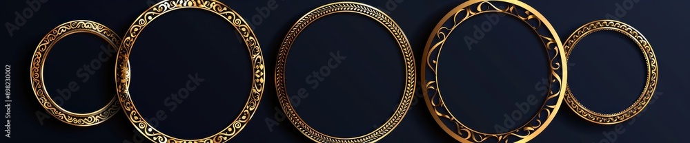 Poster the design of a modern cartoon set of user interface elements with gold metal thin borders, decorate