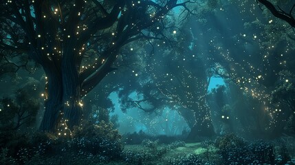 Obraz premium Magical fantasy fairy tale scenery, night in a forest