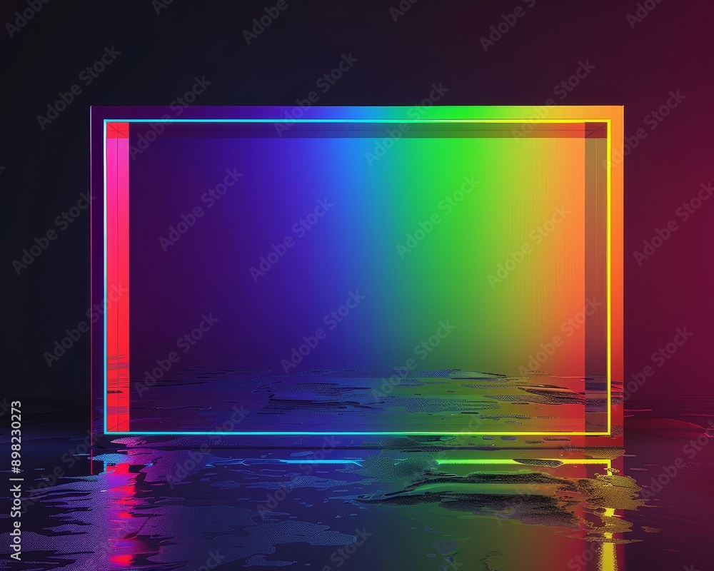 Poster a futuristic screen overlay panel template with a rainbow color border for an interface in a video g