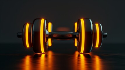 A vibrant yellow and orange network technology icon, on a black background with high tech flooring, in 3D.