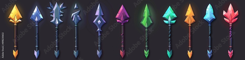 Poster ui game arrow cursor, cute mouse pointer. metal spear, crystal, ice and pink glossy texture for clic