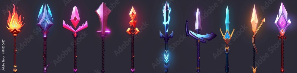 Poster an arrow cursor for a game ui, a mouse pointer with a cute pointer shape. a metal spear, crystal dro