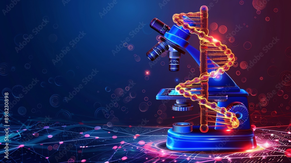 Poster microscope and dna helix abstract.
