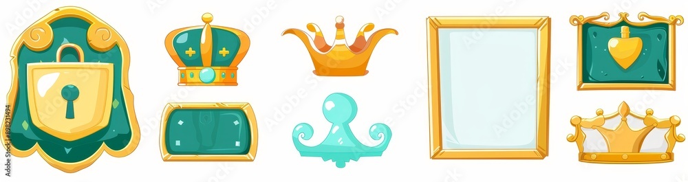 Poster background card for ui design of a mobile game. victory ribbon with stars. buttons.