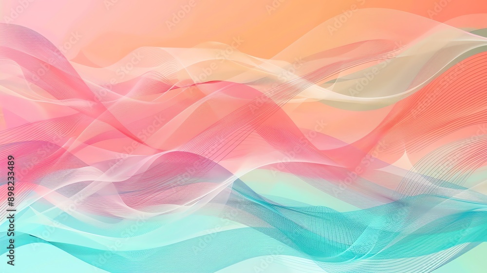 Poster abstract background with wavy lines in pastel colors.