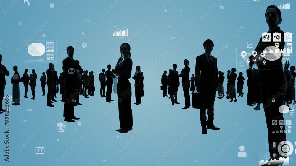 Aufkleber group of multinational people and statistics data concept.