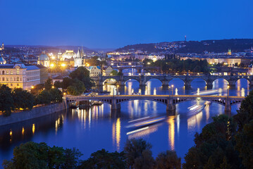 Fototapeta premium Aerial cityscape evening view of Prague, capital of Czech Republic, view from Letna park