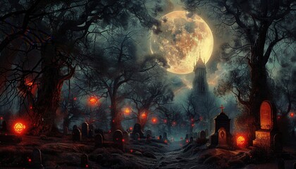 Haunted Cemetery at Night