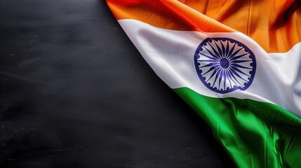 Indian flag on a black background with copy space for Independence Day and Republic Day, festive flag, cultural celebration