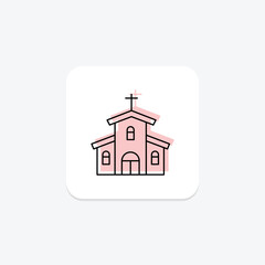 Church color shadow thinline icon , vector, pixel perfect, illustrator file