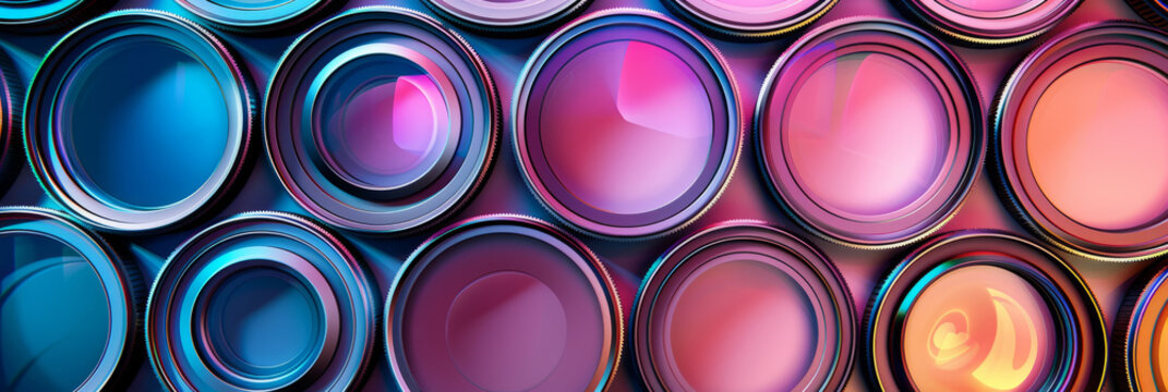 A geometric patterned background using an arrangement of old camera lenses