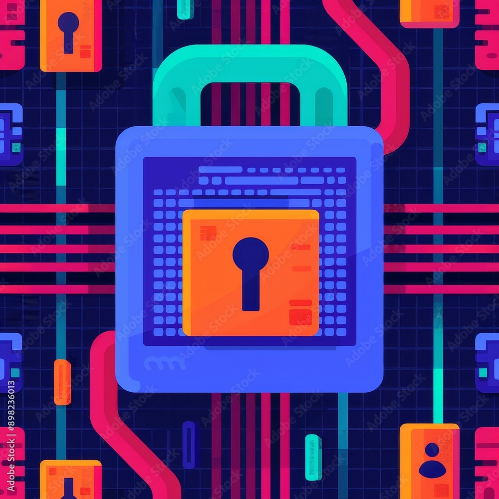 Poster cybersecurity digital lock pattern seamless design - abstract data protection concept - technology s