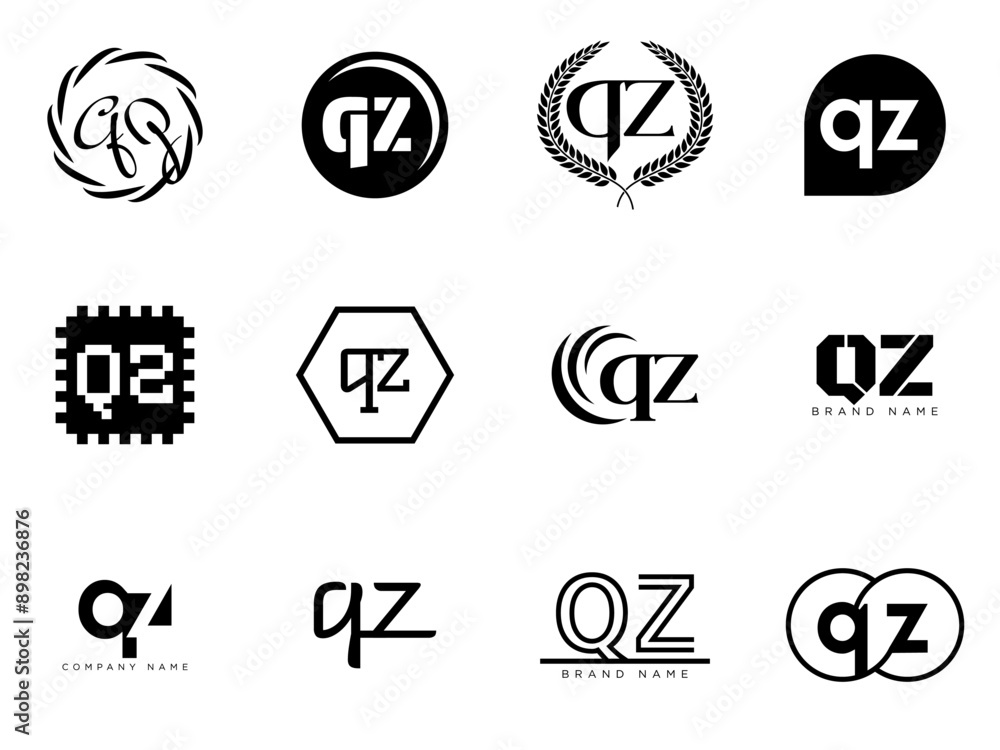 Fototapete qz logo company template. letter q and z logotype. set different classic serif lettering and modern 