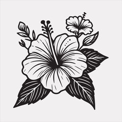 hibiscus flower line art silhouette vector on a white background