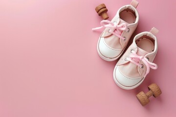 baby shoes on a soft, delicate light-colored background, copy space, place for text