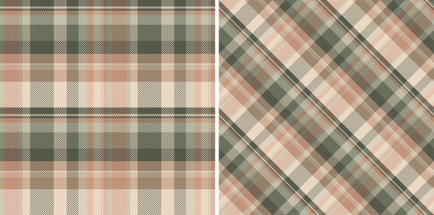 Textile pattern fabric of tartan check seamless with a vector plaid background texture. Set in trendy colors in current fashion trend.