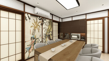 Japanese oriental living room house interior with shoji screen and modular furniture