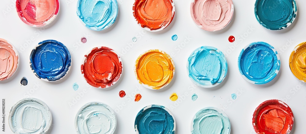 Aufkleber Colorful Gouache paints from a top view on a white background with copy space image
