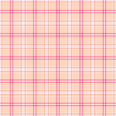 Fashionable pattern plaid seamless, shop textile vector background. Close-up check tartan texture fabric in peach puff and white colors.