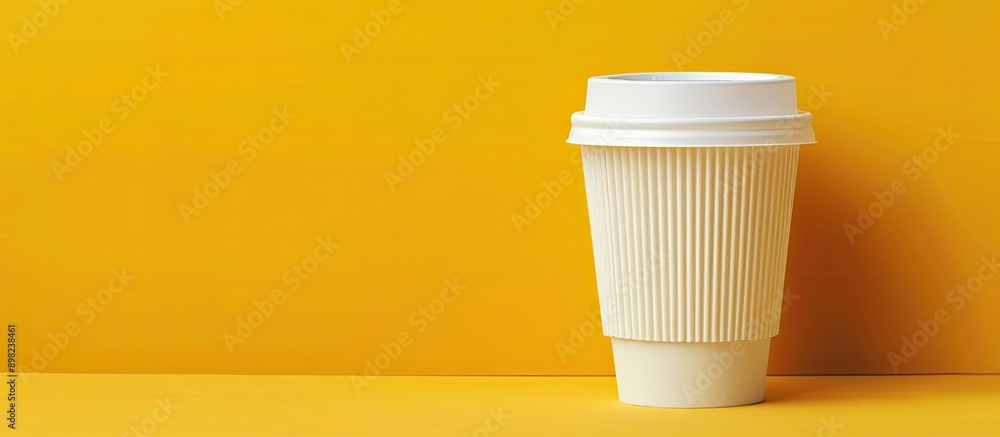 Aufkleber Coffee to go featuring a paper cup with a plastic lid on a bright backdrop providing room for text in a copy space image