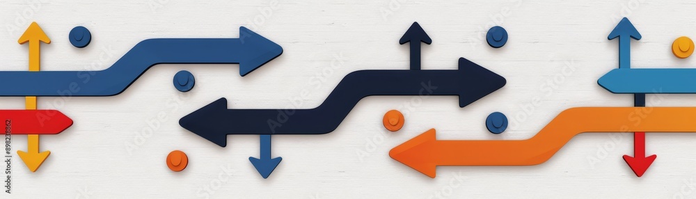 Poster abstract arrow design illustration of network connectivity, flow, and movement with curved lines and