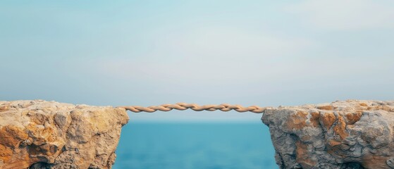stone bridge connecting two cliffs over blue ocean - conceptual image of connection, overcoming obstacles, and bridging gaps