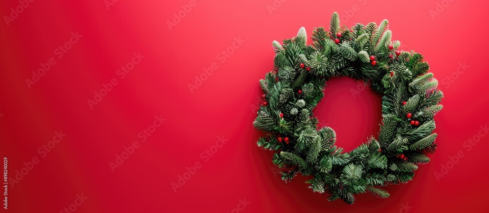 Leinwandbilder top down view of a festive green christmas wreath against a bright background symbolizing traditiona