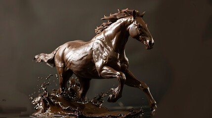 Fototapeta premium Chocolate horse statue in mid-gallop 