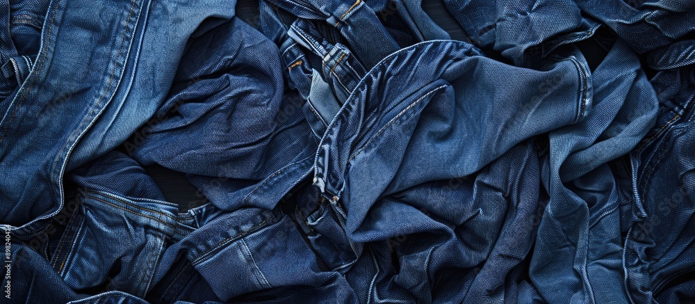 Aufkleber blue tones of raw denim on isolated background with copy space image above
