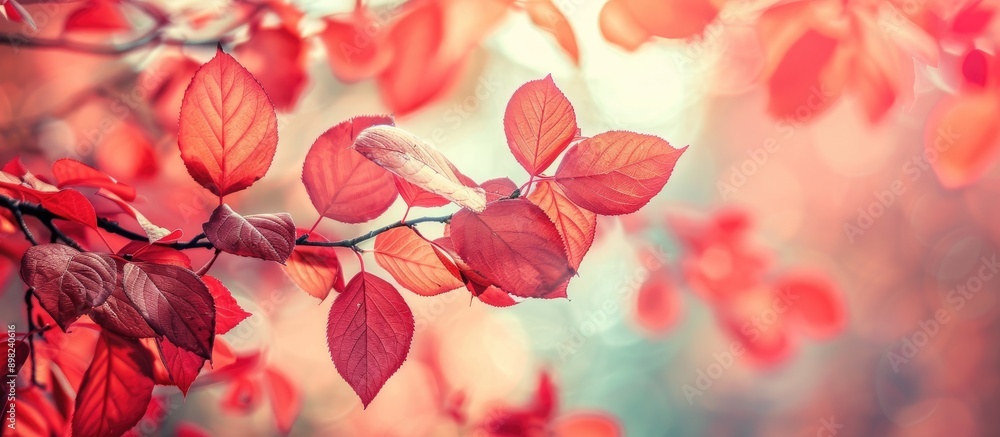 Leinwandbilder Abundant red leaves clustered on a tree branch in a serene setting ideal for a copy space image