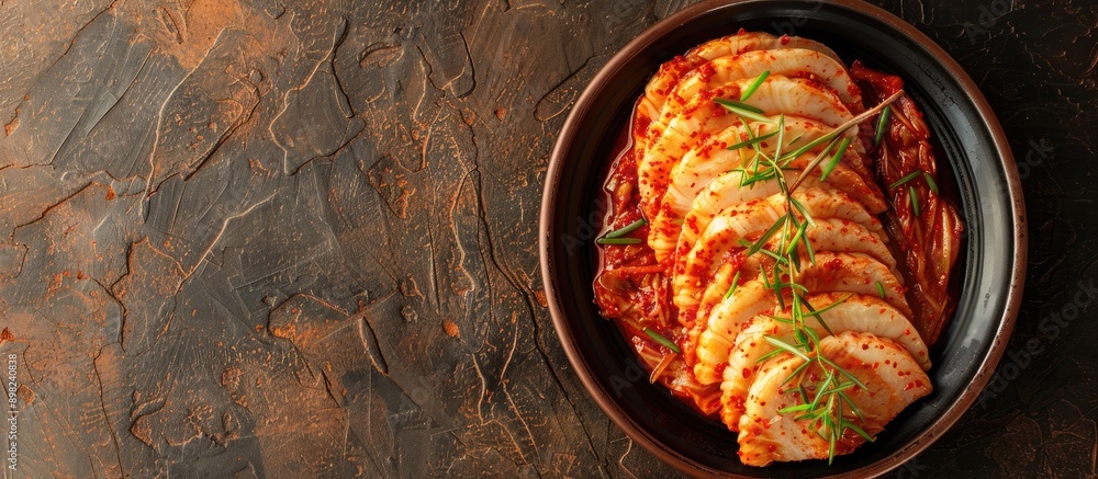 Poster Bird s eye view of sliced kimchi seen on a copy space image