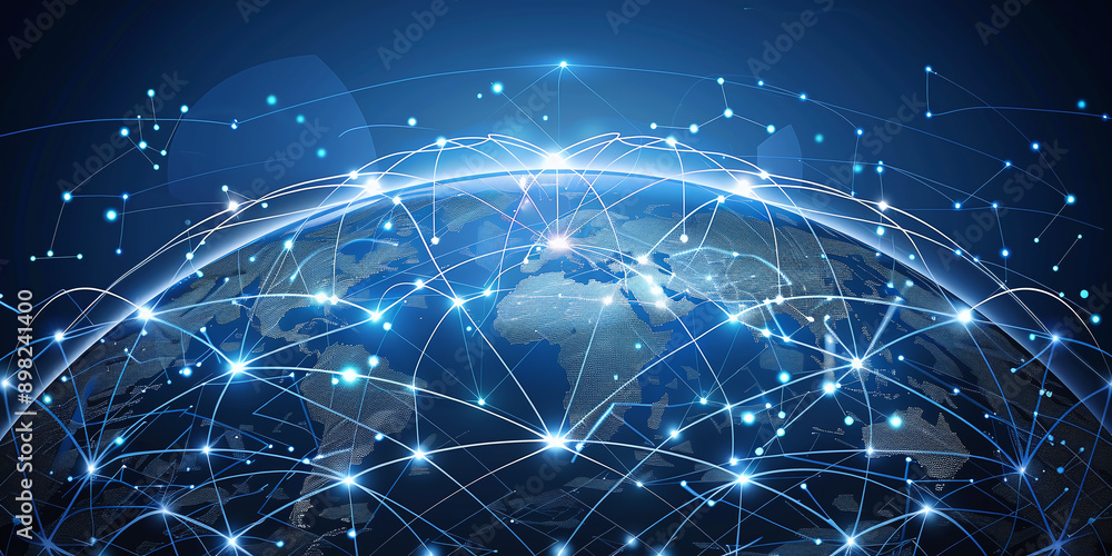 Poster global network connection covering the earth with lines of innovative perception. concept of 5g wire