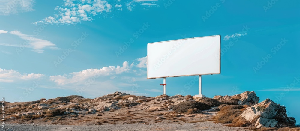 Aufkleber billboard mockup with a white screen set against a scenic natural background with blue sky ideal for