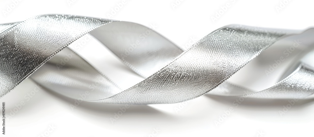 Poster Close up of a beautiful silver ribbon isolated on a white background ideal for featuring in a copy space image