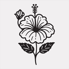 hibiscus flower line art silhouette vector on a white background
