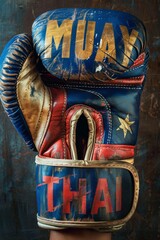 illustration of Muay Thai fighter with Thailand Flag and boxing glove. Digital vintage art style boxing day celebration.